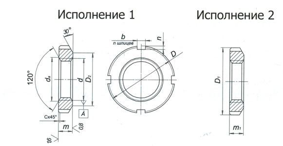 Гайка шлицевая из нержавейки и латуни, 1 и 2-ое исполнение ГОСТ 